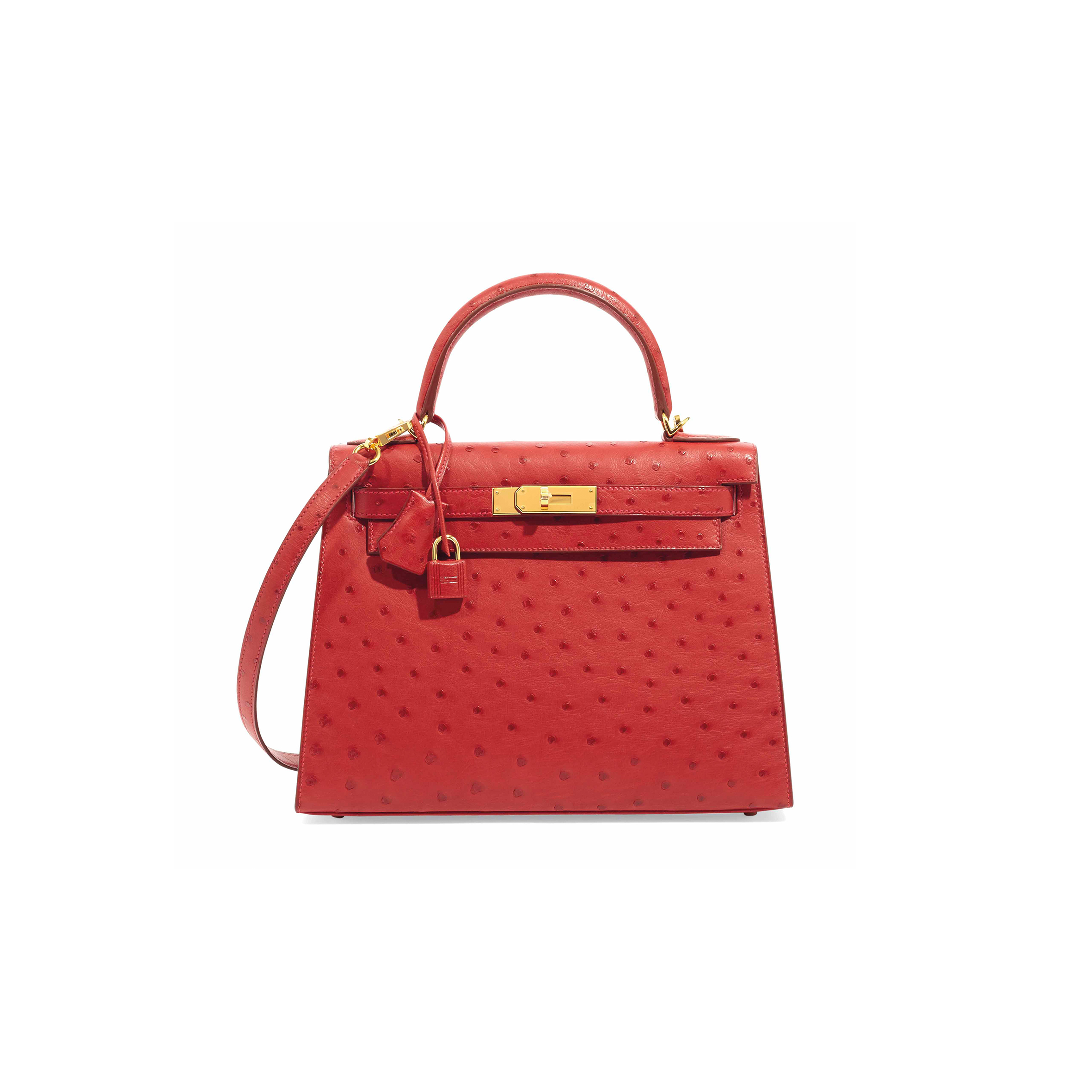 H**mes master kelly 25 ostrich sellier red gold hardware (25*17*7cm)
